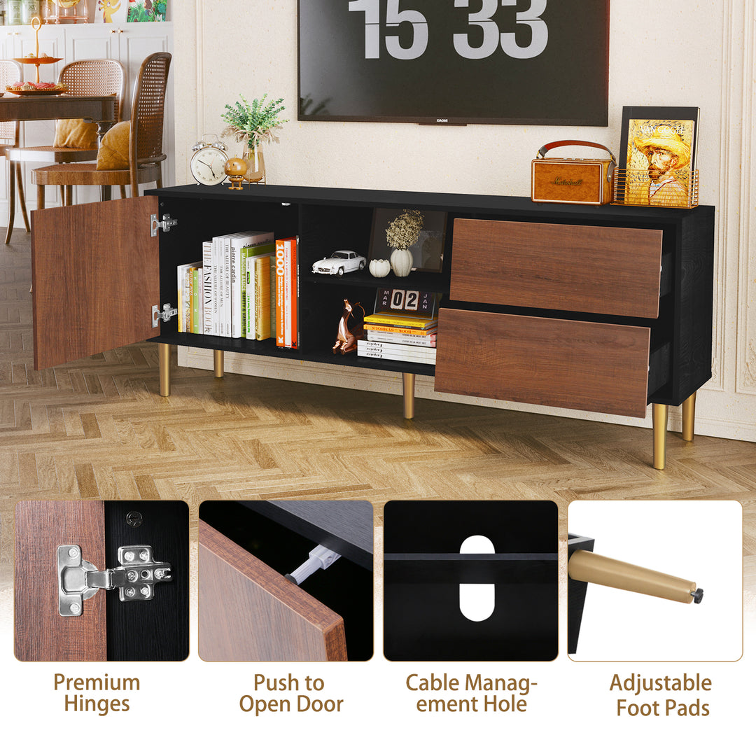 HLR® 75" Mid Century Modern TV Stand – Storage Console with Drawers – Entertainment Center for Living Room