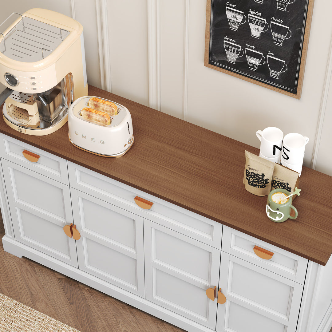 HLR® 59" Modern Large Sideboard Buffet Cabinet with 3 Drawers & 4 Doors – Organize Kitchen Clutter & Maximize Space, Green/White