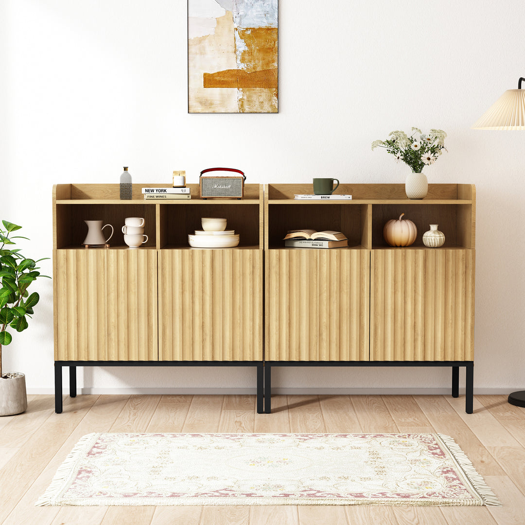 HLR® Modern 33"W Wooden Sideboard with 2 Fluted Doors and 4 Metal Feet for Entryway