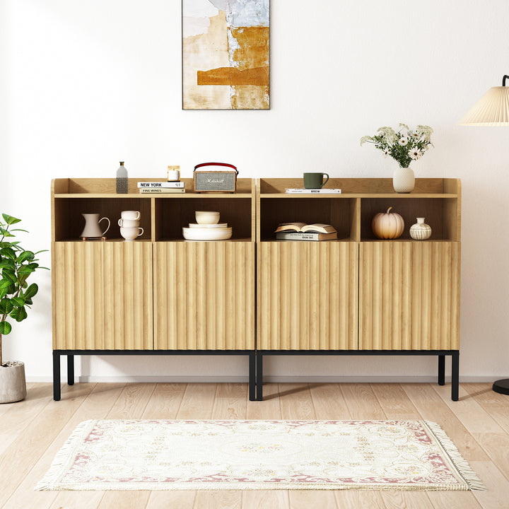 HLR® Modern 33"W Wooden Sideboard with 2 Fluted Doors and 4 Metal Feet for Entryway