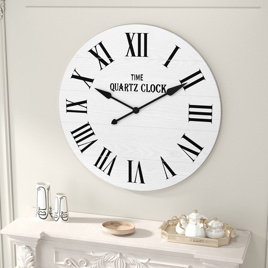 HLR® 35.5" Oversized Farmhouse Shiplap Wall Clock – Roman Numerals, Quiet Non-Ticking Decor for Living Room, Bedroom & More