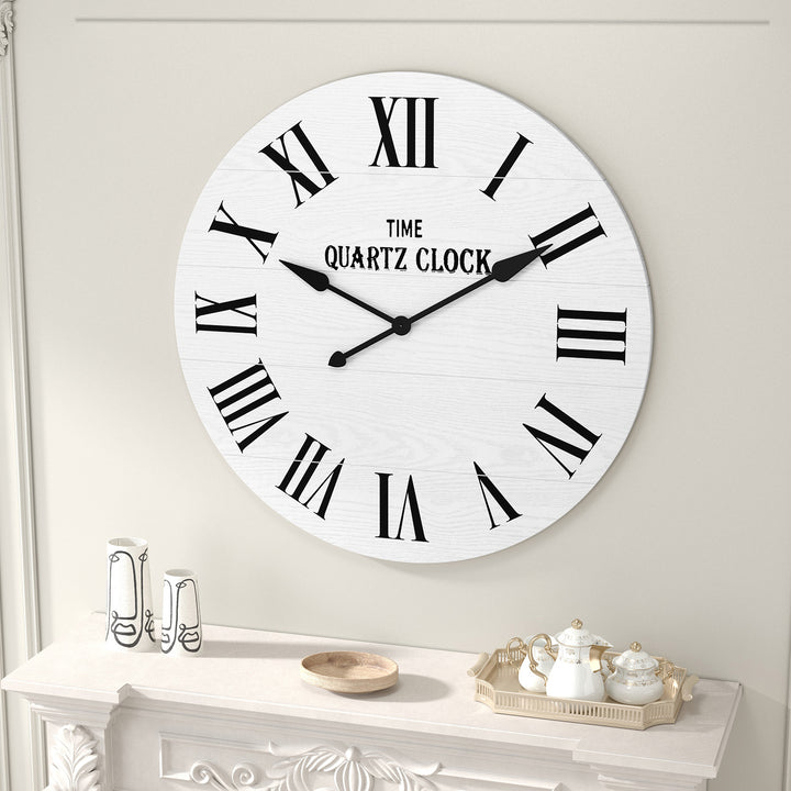HLR® 35.5" Oversized Farmhouse Shiplap Wall Clock – Roman Numerals, Quiet Non-Ticking Decor for Living Room, Bedroom & More