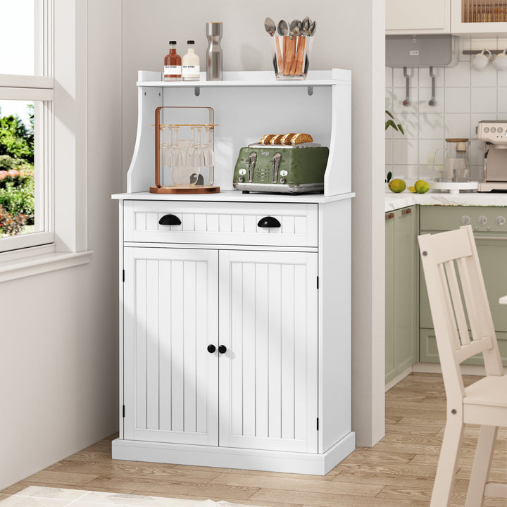 HLR® 54" White Microwave Stand with Drawers & Hutch – Adjustable Shelf Pantry Cabinet for Kitchen, Dining & Living Spaces