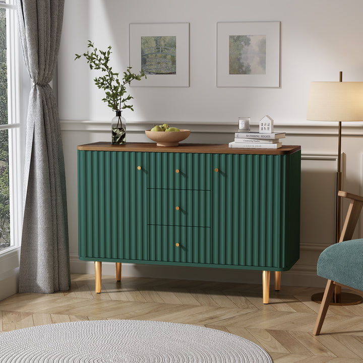HLR® Modern Fluted Accent Sideboard Buffet with Drawers & Storage Cabinet – Stylish Organizer for Entryway, Kitchen & Living Room