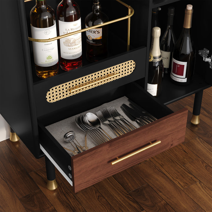 HLR® Modern Green Coffee Bar & Liquor Cabinet – Pull-Out Wine Storage, Wine Glass Rack & Drawers – Versatile Storage for Kitchen, Dining & Living Room