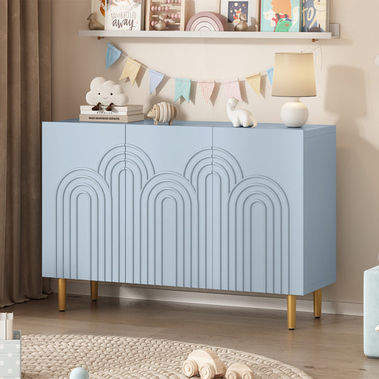 HLR® 47-Inch Modern Credenza with Cloud Relief Design – 3-Door Storage Organizer for Living, Dining & Entryway