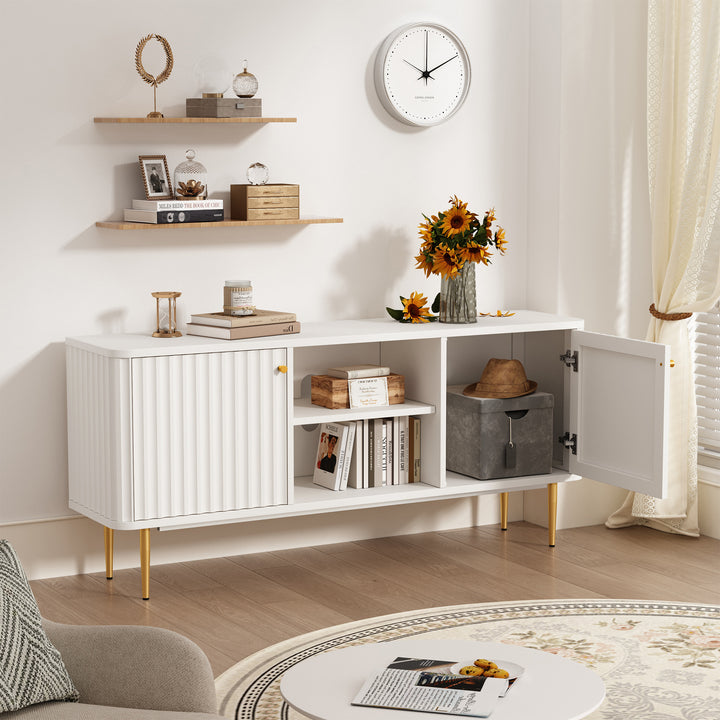 HLR® Mid Century Modern Fluted TV Stand with Stylish Storage for Living Room & Bedroom
