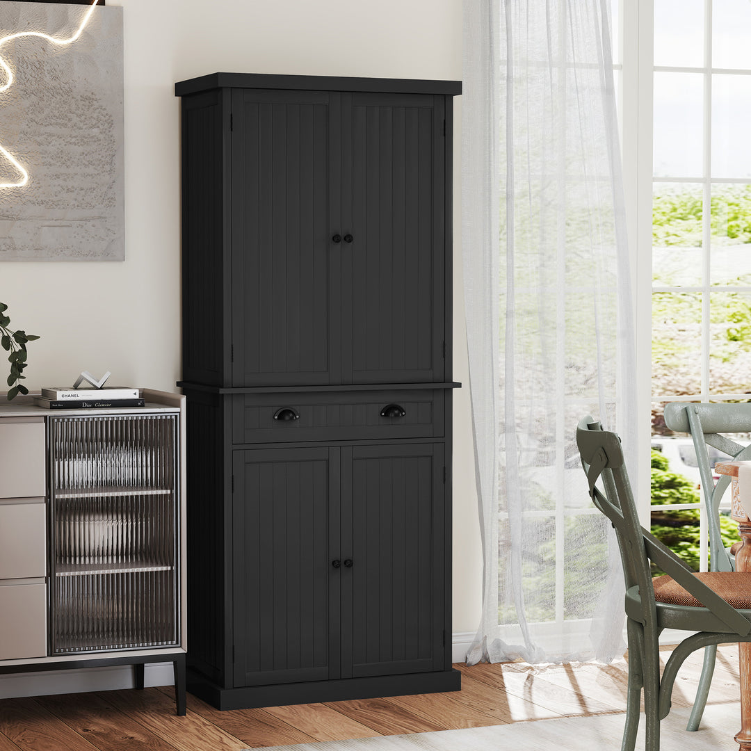 HLR® Classic White Freestanding Pantry Cabinet with Adjustable Shelves & Drawer – Versatile Storage for Kitchen, Bathroom & Hallway
