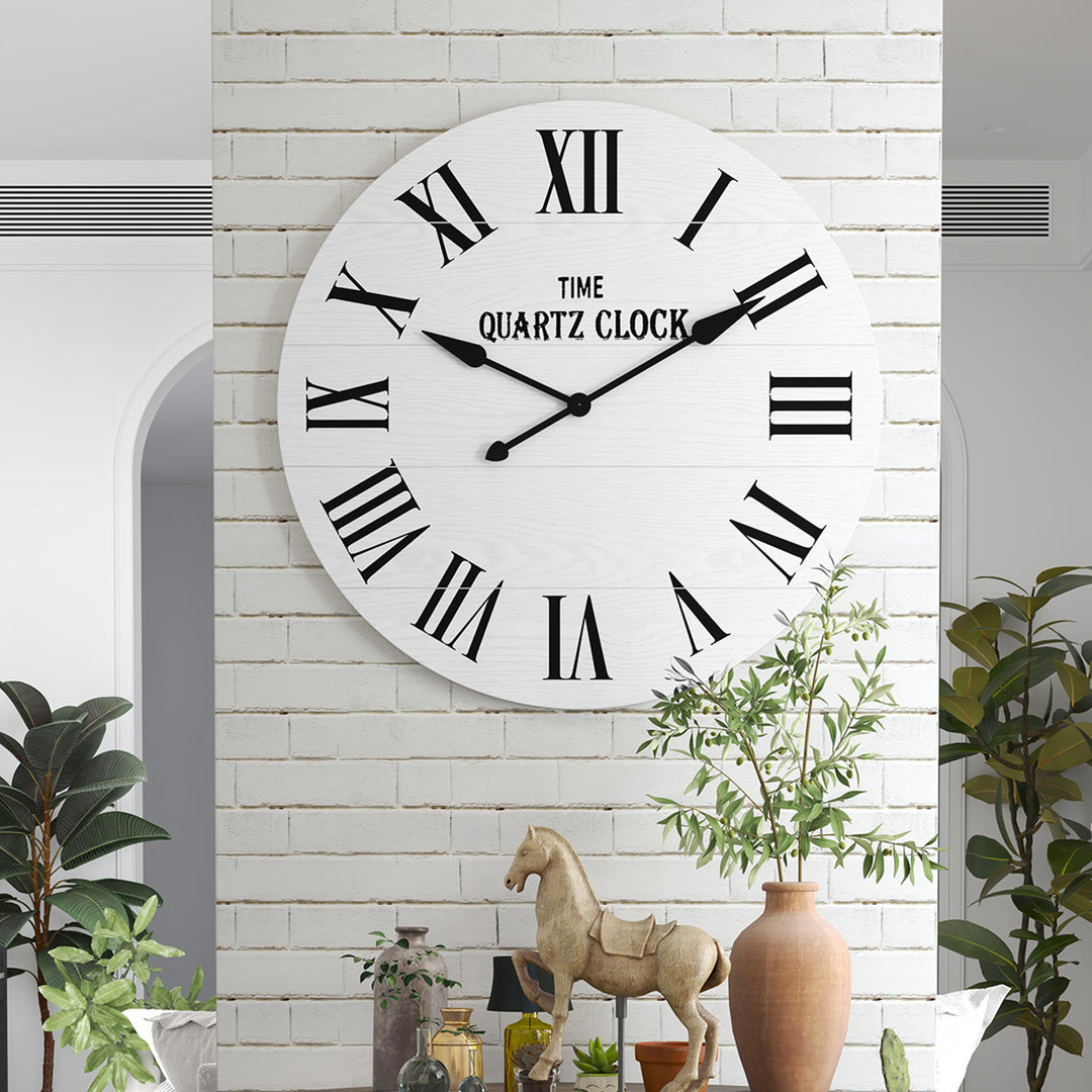 HLR® 35.5" Oversized Farmhouse Shiplap Wall Clock – Roman Numerals, Quiet Non-Ticking Decor for Living Room, Bedroom & More