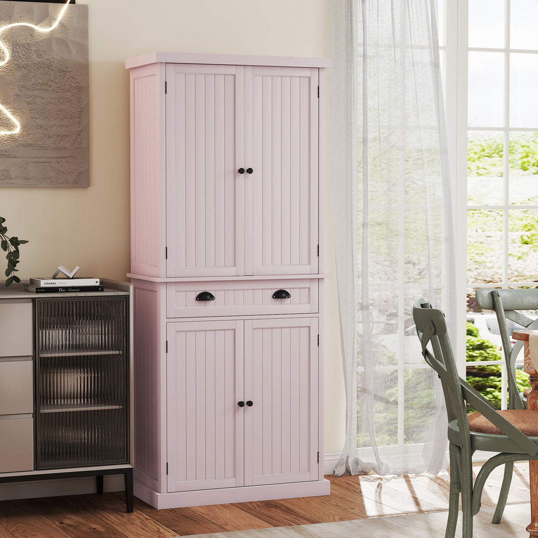 HLR® Classic White Freestanding Pantry Cabinet with Adjustable Shelves & Drawer – Versatile Storage for Kitchen, Bathroom & Hallway