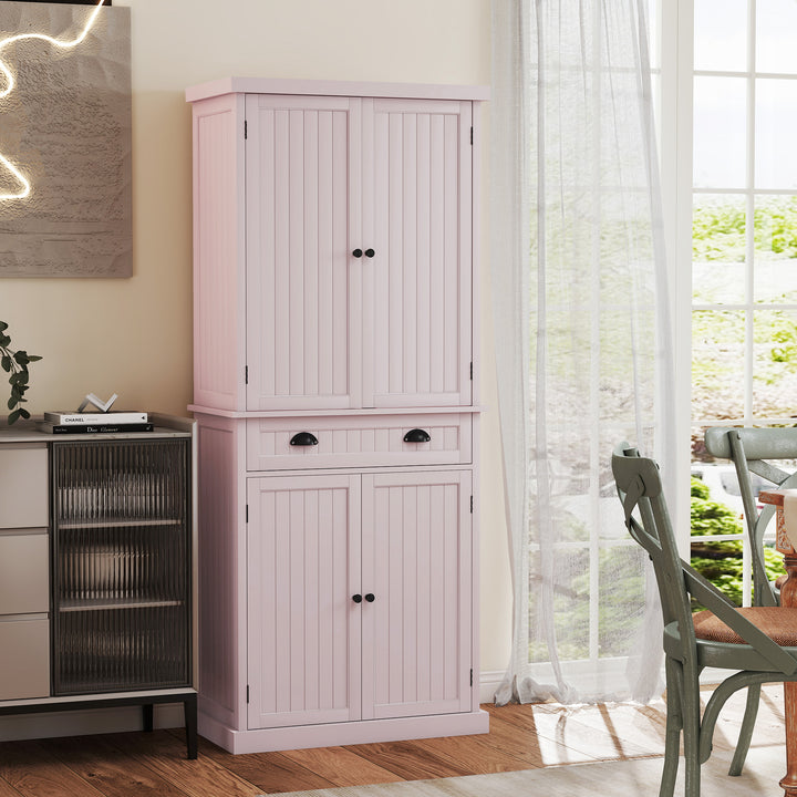 HLR® Classic White Freestanding Pantry Cabinet with Adjustable Shelves & Drawer – Versatile Storage for Kitchen, Bathroom & Hallway