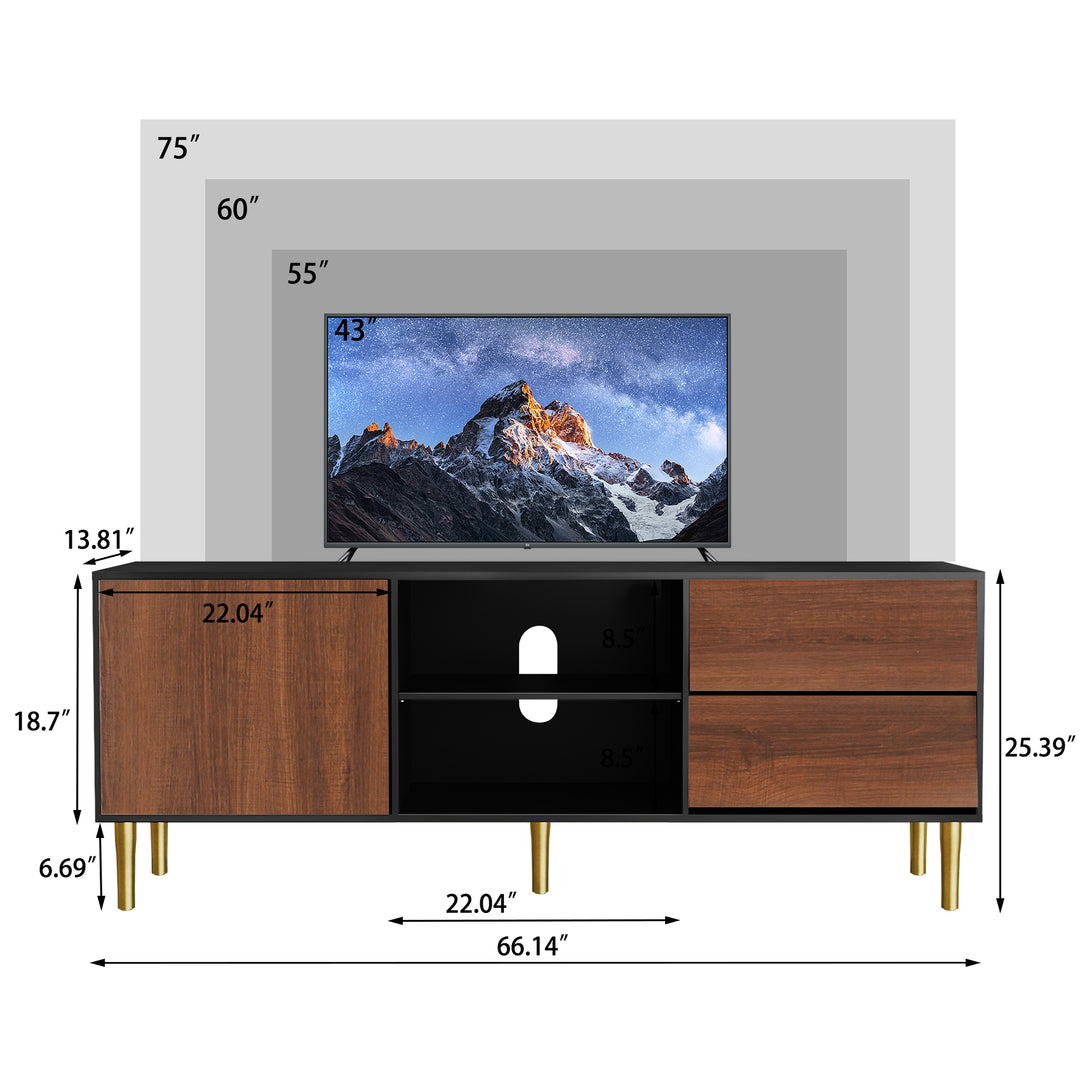 HLR® 75" Mid Century Modern TV Stand – Storage Console with Drawers – Entertainment Center for Living Room