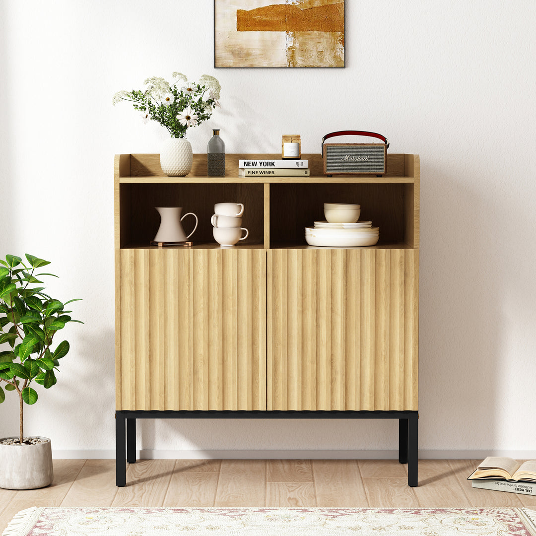 HLR® Modern 33"W Wooden Sideboard with 2 Fluted Doors and 4 Metal Feet for Entryway