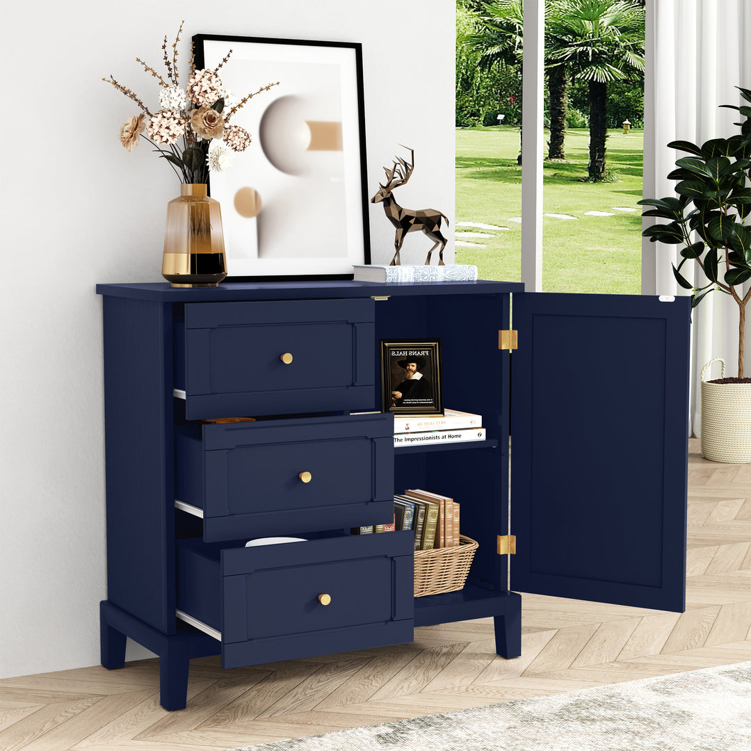 HLR® Wooden Accent Sideboard Cabinet – 3-Drawer Storage, Door & Shelves – Stylish Organization for Living Room & Entryway