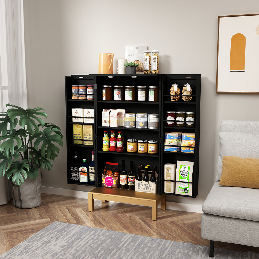 HLR® 45" Kitchen Pantry Cabinet with Gold Trim – Storage Cabinet for Kitchen & Dining Room
