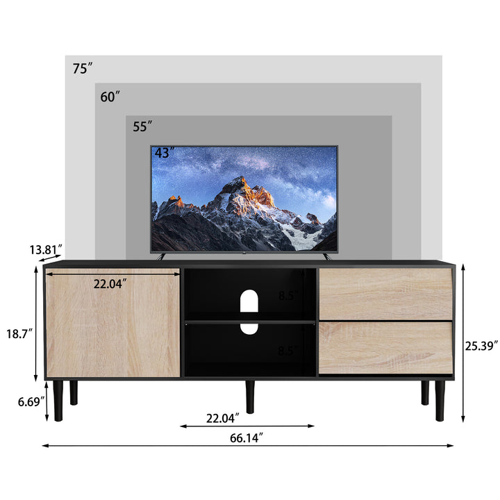 HLR® 75" Mid Century Modern TV Stand – Storage Console with Drawers – Entertainment Center for Living Room