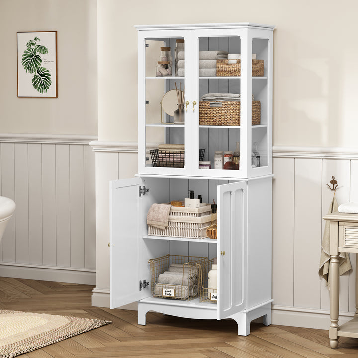 HLR® 72" Classical Freestanding Pantry Sideboard with Glass Doors – Adjustable Shelves Tall Storage Cabinet for Kitchen, Dining & Living Room