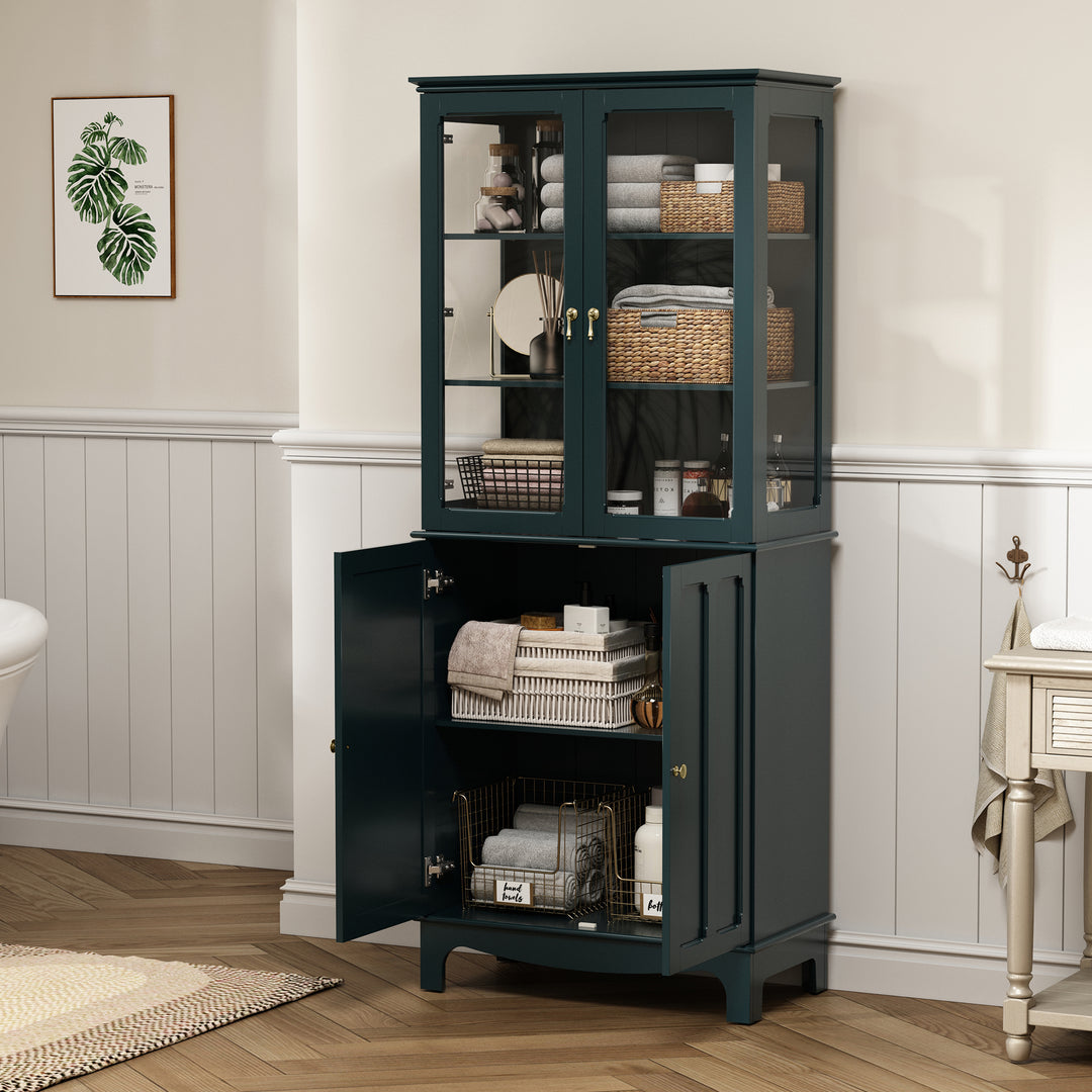 HLR® 72" Classical Freestanding Pantry Sideboard with Glass Doors – Adjustable Shelves Tall Storage Cabinet for Kitchen, Dining & Living Room