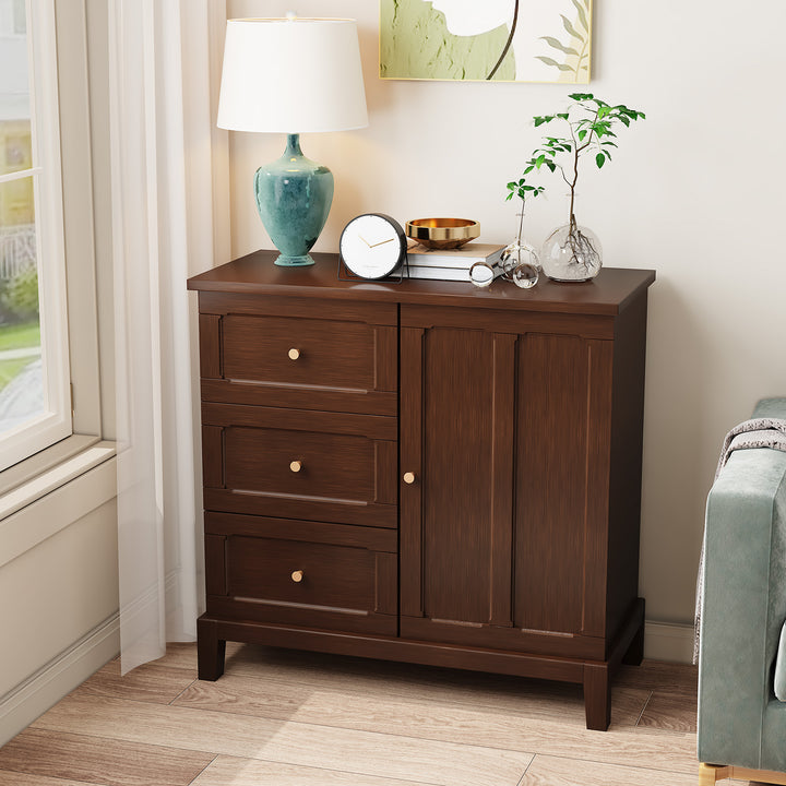HLR® Wooden Accent Sideboard Cabinet – 3-Drawer Storage, Door & Shelves – Stylish Organization for Living Room & Entryway