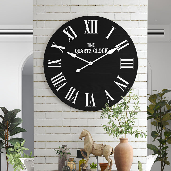 HLR® 35.5" Oversized Farmhouse Shiplap Wall Clock – Roman Numerals, Quiet Non-Ticking Decor for Living Room, Bedroom & More
