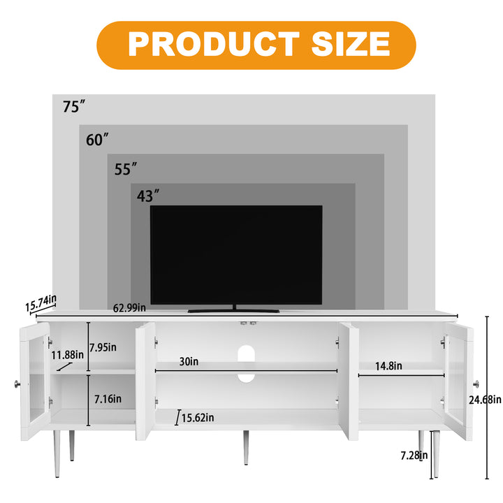 HLR® 75" Mid Century Modern TV Stand – 3D Flower Pattern Wood Entertainment Center with Fluted Glass Doors & Storage – Media Console for Living Room