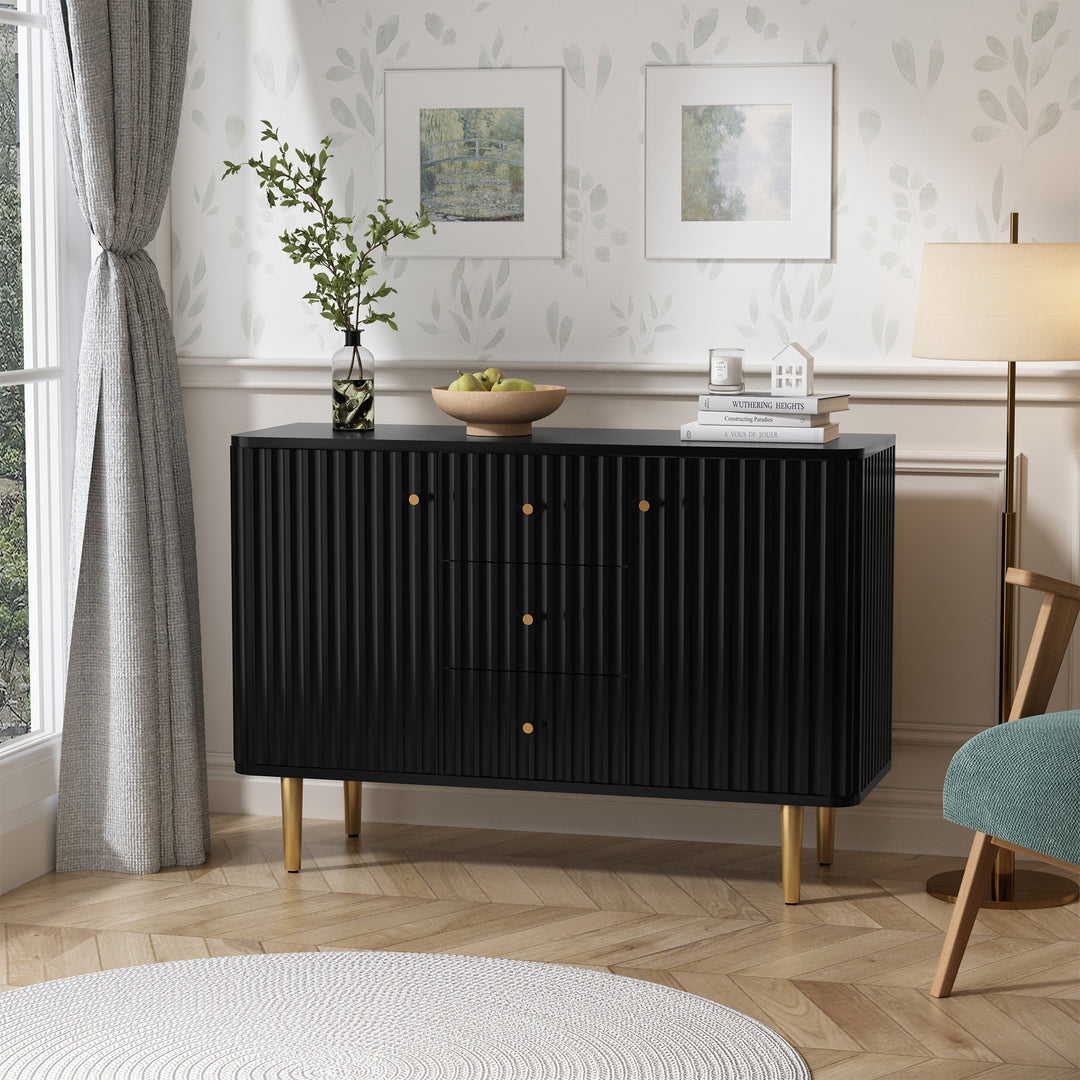 HLR® Modern Fluted Accent Sideboard Buffet with Drawers & Storage Cabinet – Stylish Organizer for Entryway, Kitchen & Living Room