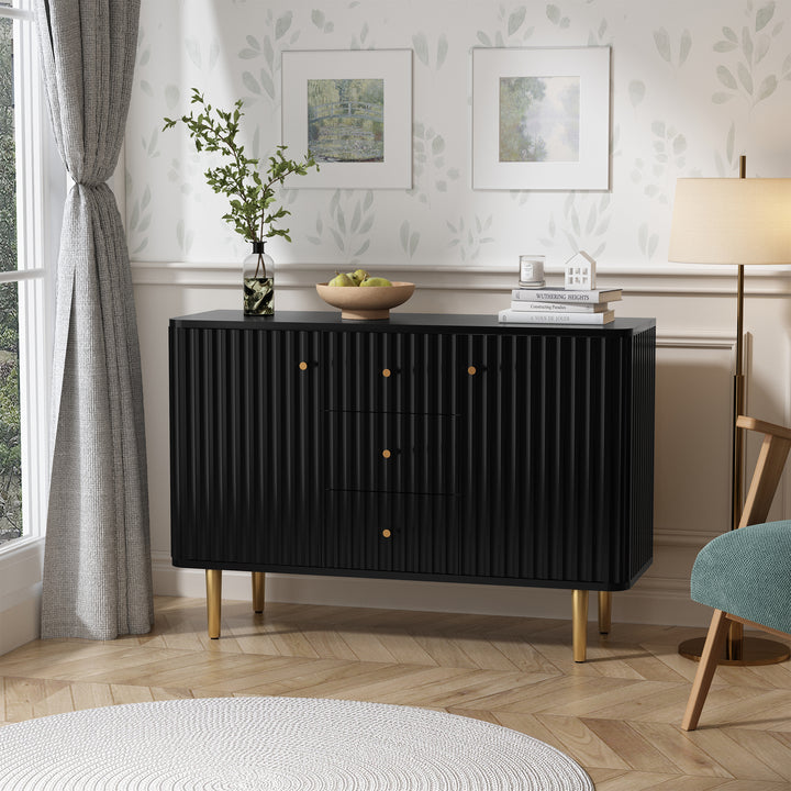 HLR® Modern Fluted Accent Sideboard Buffet with Drawers & Storage Cabinet – Stylish Organizer for Entryway, Kitchen & Living Room