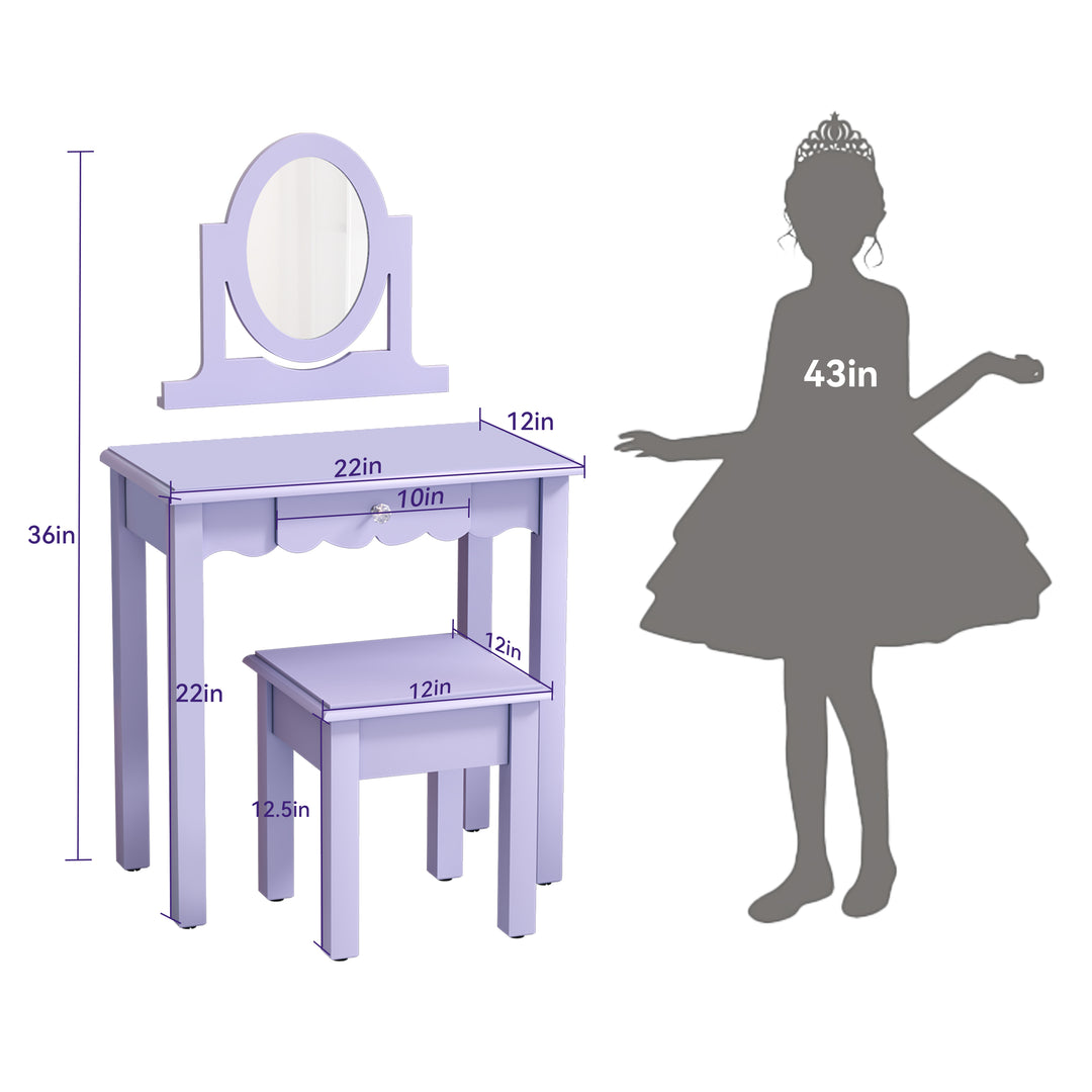 HLR® Princess 2-in-1 Wooden Kids Vanity Set with Detachable Mirror, Drawer & Stool – Pretend Play Makeup Desk for Girls Ages 3+