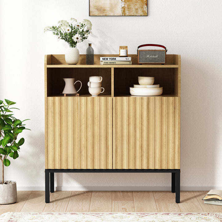 HLR® Modern 33"W Wooden Sideboard with 2 Fluted Doors and 4 Metal Feet for Entryway