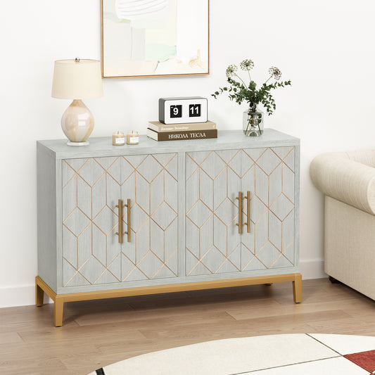 HLR® 4-Door Modern Credenza with Carved Decor – Multi-Functional Accent Sideboard for Living Room, Kitchen, Home Office & Entryway