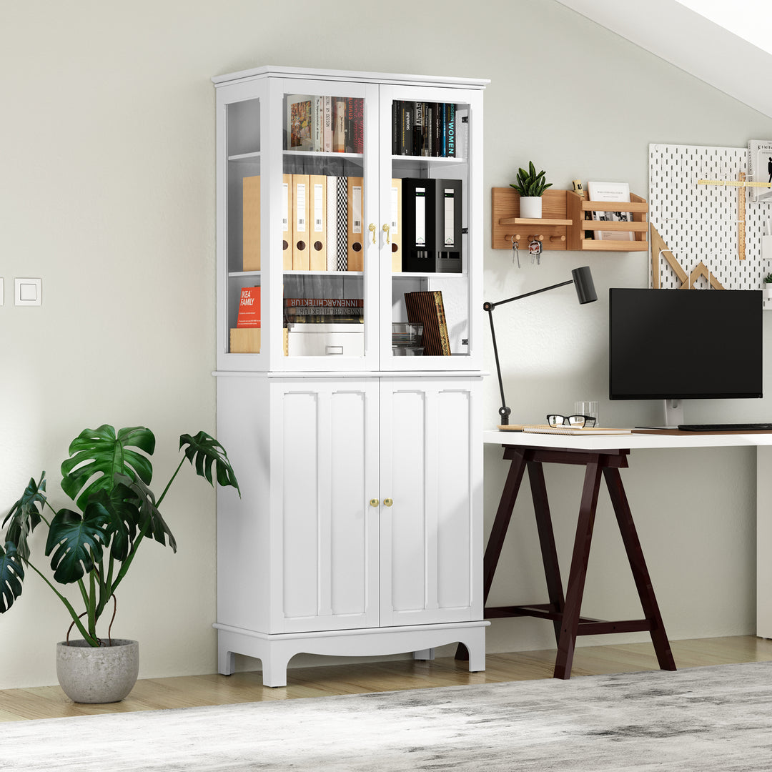 HLR® 72" Classical Freestanding Pantry Sideboard with Glass Doors – Adjustable Shelves Tall Storage Cabinet for Kitchen, Dining & Living Room
