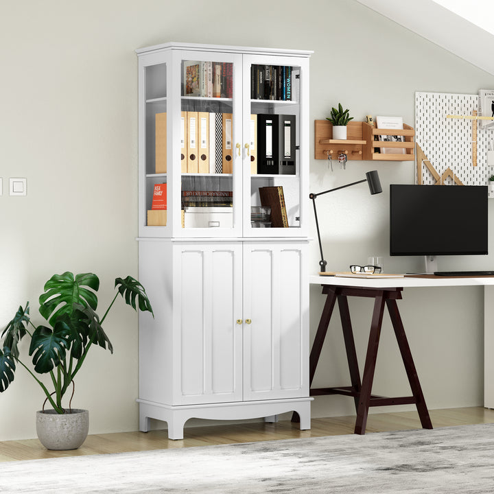 HLR® 72" Classical Freestanding Pantry Sideboard with Glass Doors – Adjustable Shelves Tall Storage Cabinet for Kitchen, Dining & Living Room