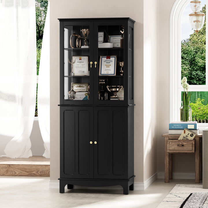 HLR® 72" Classical Freestanding Pantry Sideboard with Glass Doors – Adjustable Shelves Tall Storage Cabinet for Kitchen, Dining & Living Room