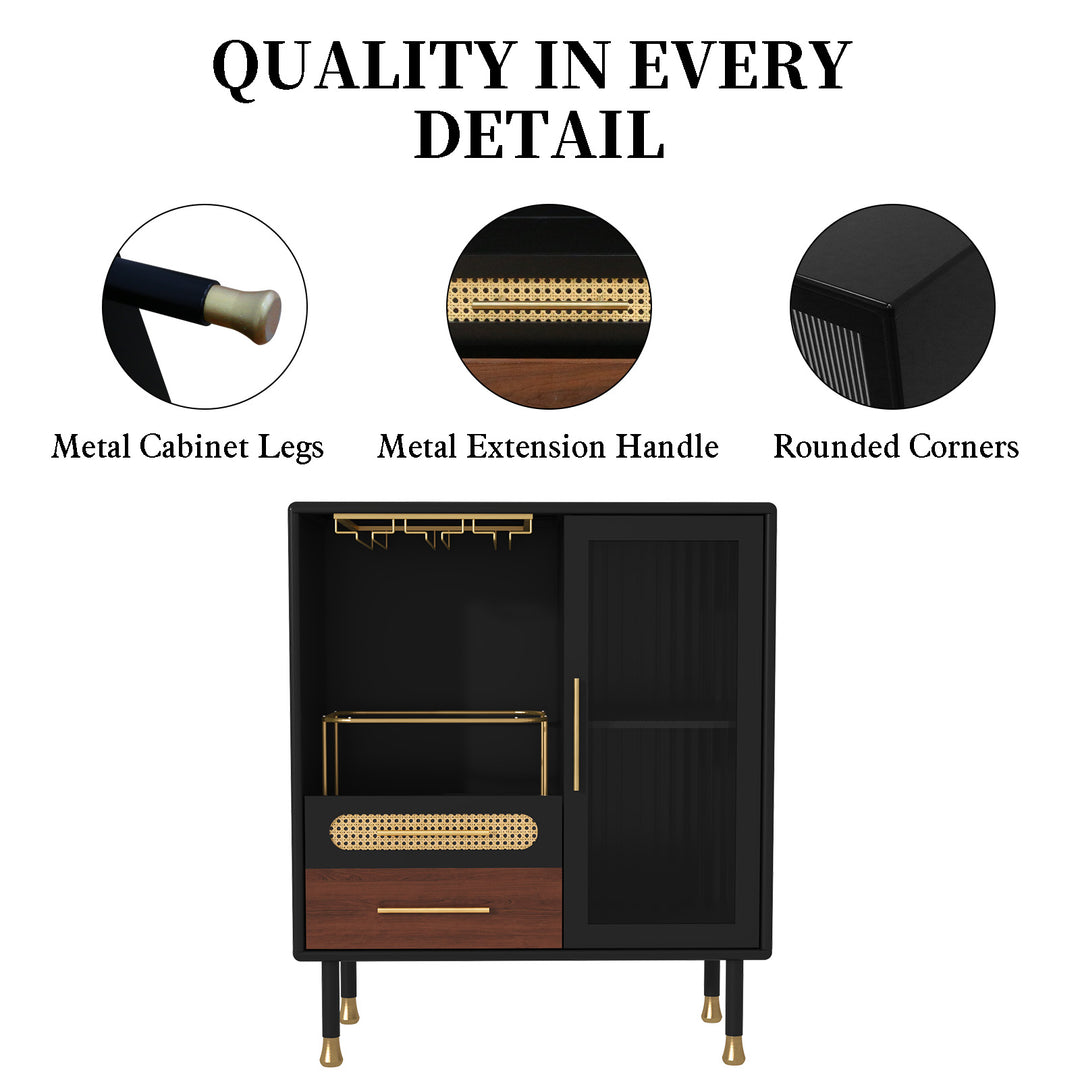 HLR® Modern Green Coffee Bar & Liquor Cabinet – Pull-Out Wine Storage, Wine Glass Rack & Drawers – Versatile Storage for Kitchen, Dining & Living Room
