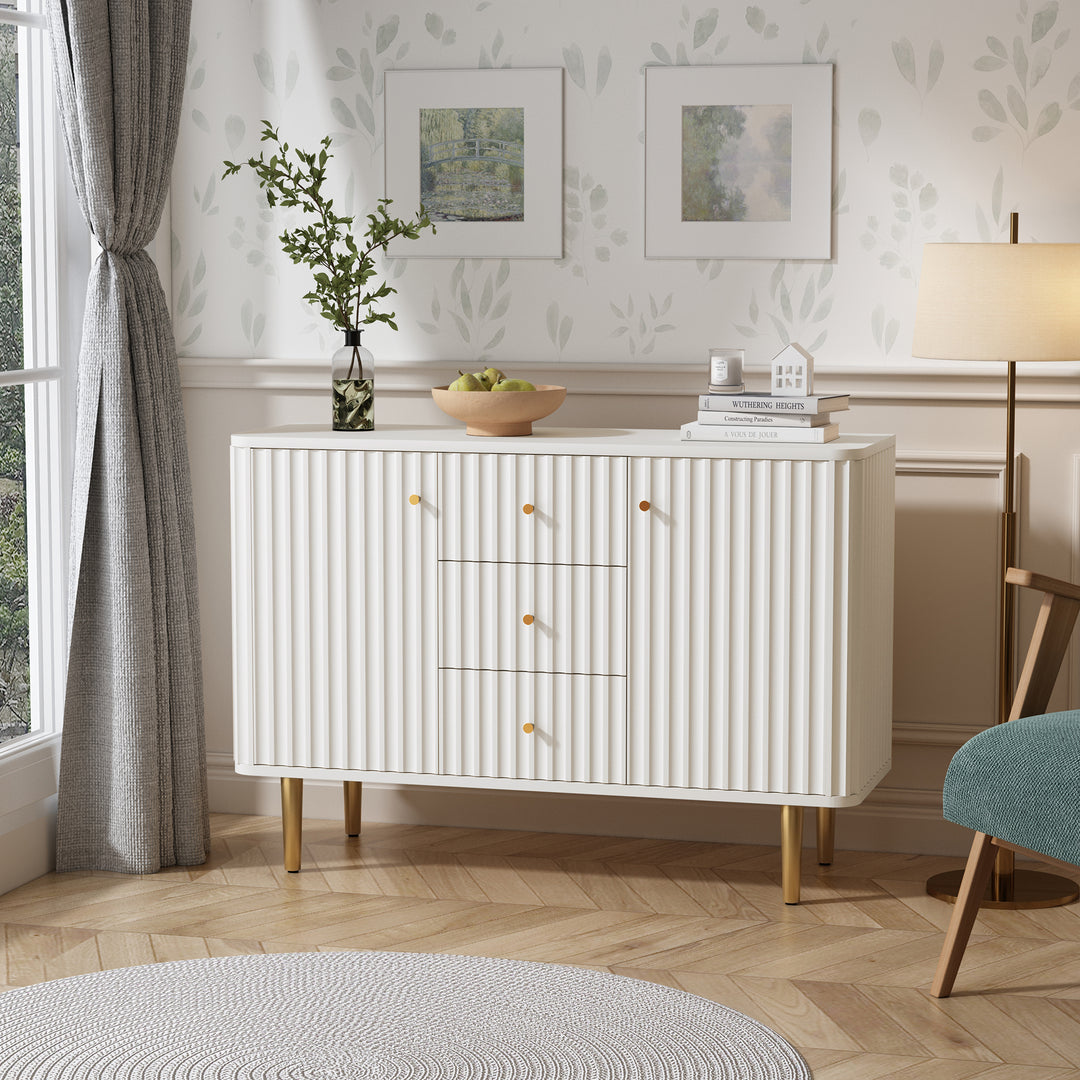 HLR® Modern Fluted Accent Sideboard Buffet with Drawers & Storage Cabinet – Stylish Organizer for Entryway, Kitchen & Living Room