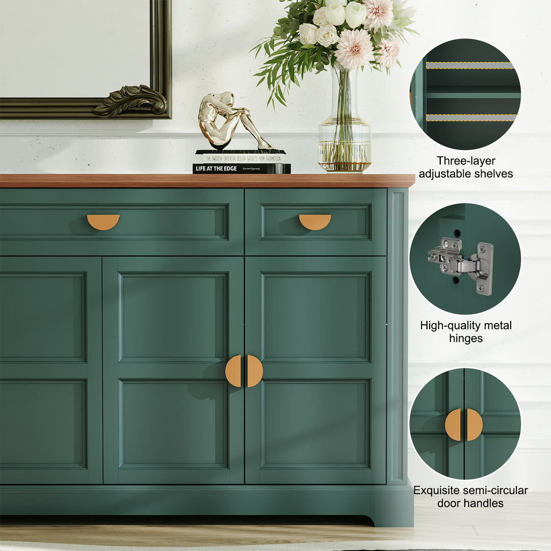 HLR® 59" Modern Large Sideboard Buffet Cabinet with 3 Drawers & 4 Doors – Organize Kitchen Clutter & Maximize Space, Green/White