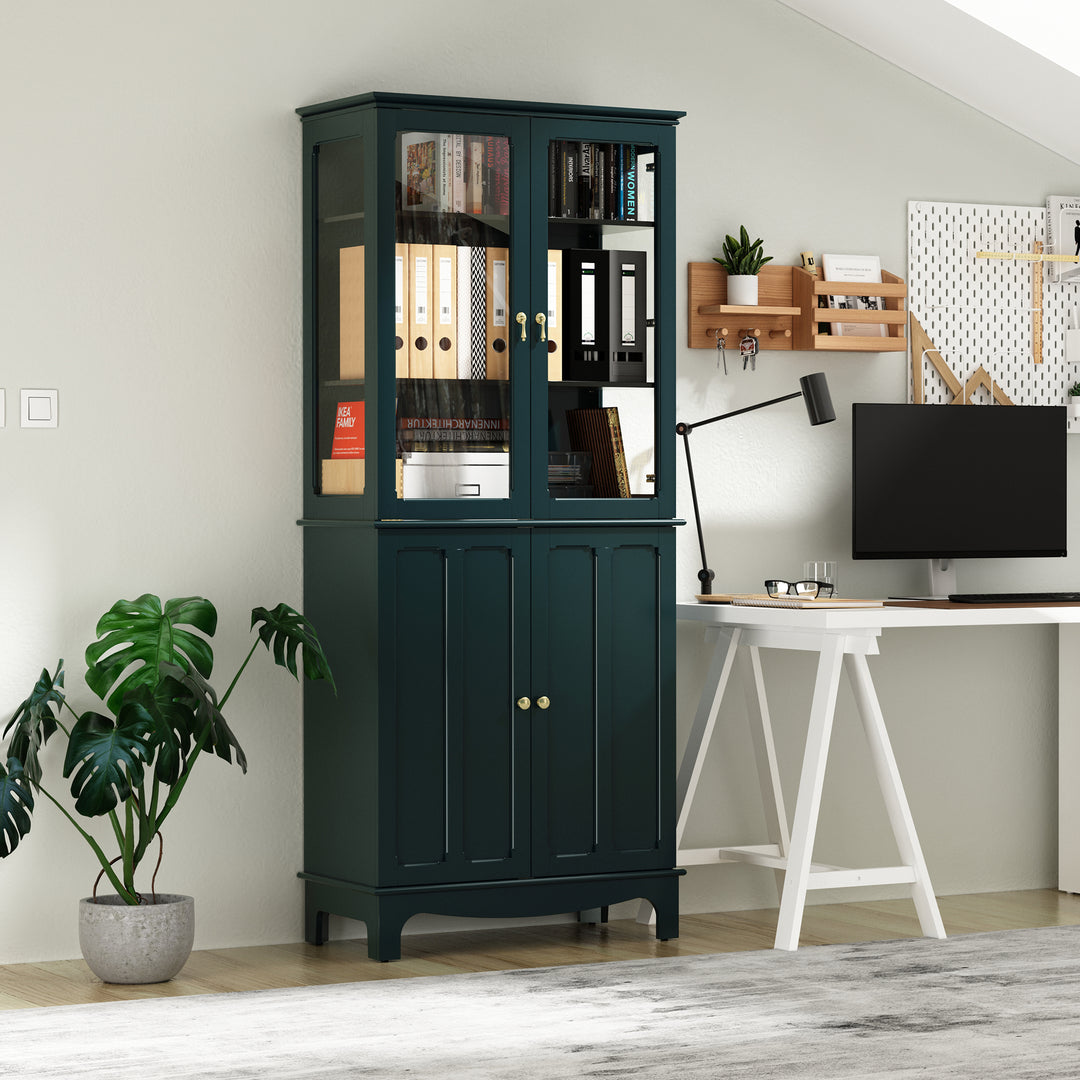 HLR® 72" Classical Freestanding Pantry Sideboard with Glass Doors – Adjustable Shelves Tall Storage Cabinet for Kitchen, Dining & Living Room