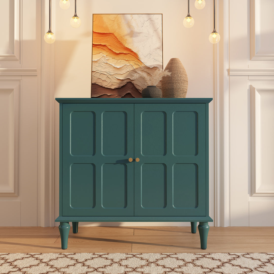 HLR® Mid-Century Modern 31.4''W Wooden Credenza Sideboard – 2-Door with Adjustable Shelves for Living & Dining Room