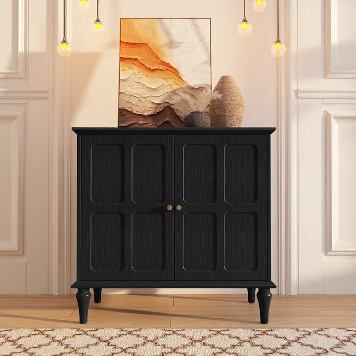 HLR® Mid-Century Modern 31.4''W Wooden Credenza Sideboard – 2-Door with Adjustable Shelves for Living & Dining Room
