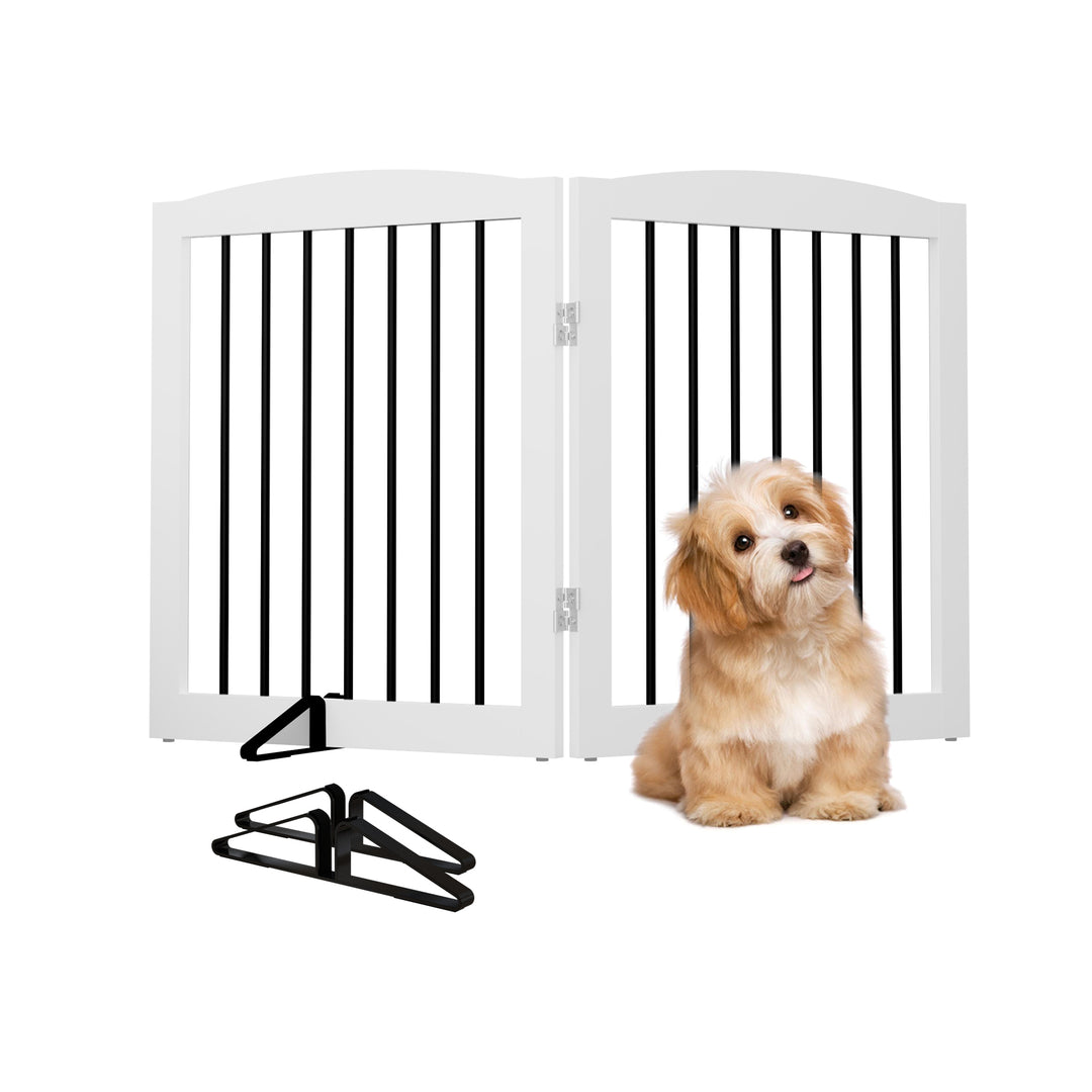 HLR® Freestanding Foldable Wooden Dog Gate Indoor Safety Fence for Stairs and Doorways Step Over with Support Feet for Puppies and Dogs