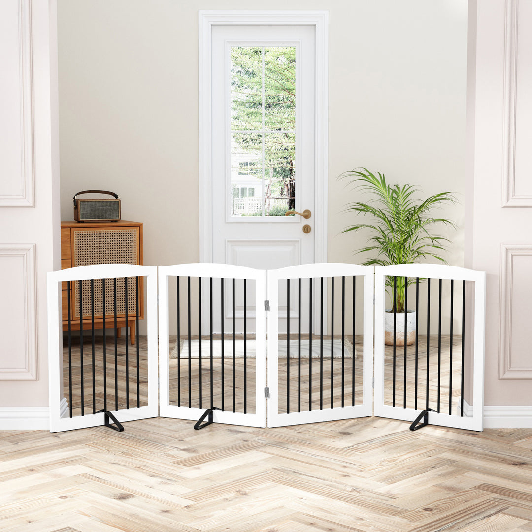 HLR® Freestanding Foldable Wooden Dog Gate Indoor Safety Fence for Stairs and Doorways Step Over with Support Feet for Puppies and Dogs