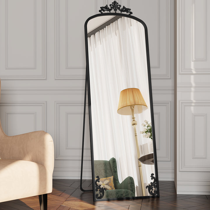 HLR® Arched Full Length Floor Mirror with Carved Metal Frame – 65" Tall – Stylish Home Decor for Bedroom, Dressing Room & Entryway