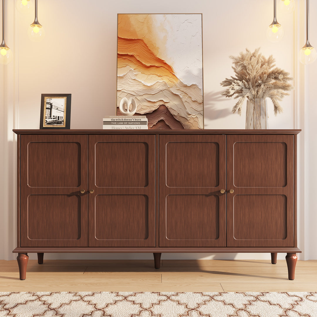 HLR® Mid Century 58'' Wooden Sideboard Buffet Cabinet – 4-Door Storage for Living, Dining & Bedroom