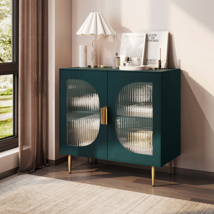 HLR® Modern Wood Credenza Sideboard – 2-Glass Door Storage – Stylish Organizer for Kitchen, Dining & Living Room