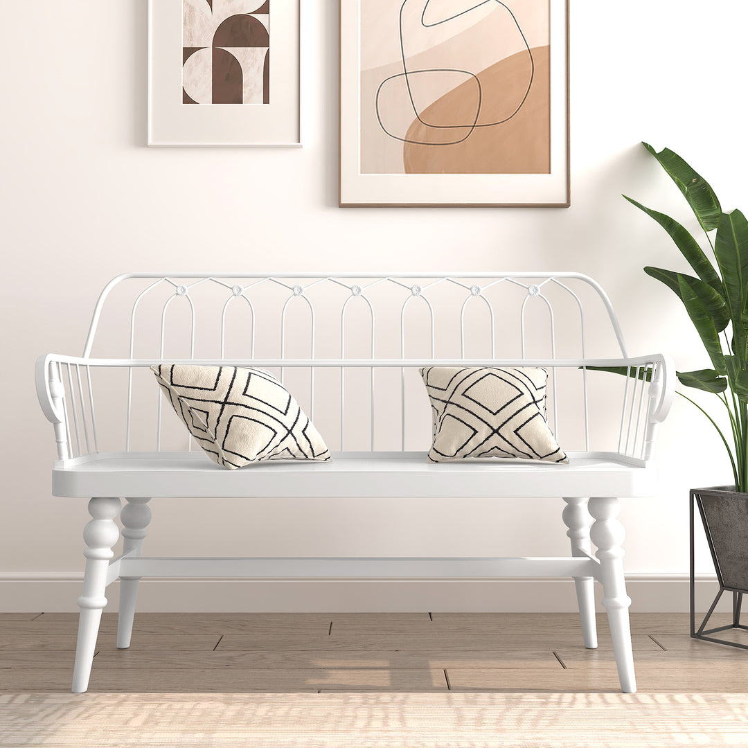 HLR® Mid-Century Modern Entryway Bench – Metal Frame with Solid Wood Legs | Industrial Hallway Seating with Retro Charm