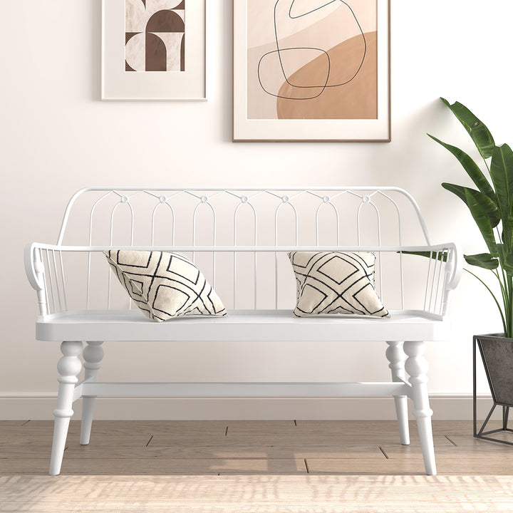 HLR® Mid-Century Modern Entryway Bench – Metal Frame with Solid Wood Legs | Industrial Hallway Seating with Retro Charm
