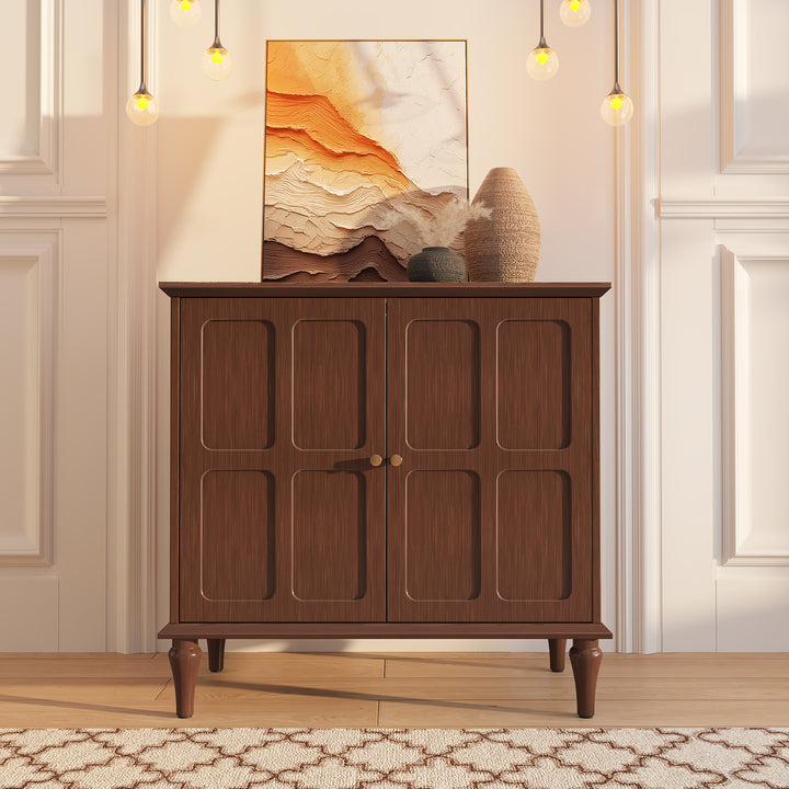 HLR® Mid-Century Modern 31.4''W Wooden Credenza Sideboard – 2-Door with Adjustable Shelves for Living & Dining Room