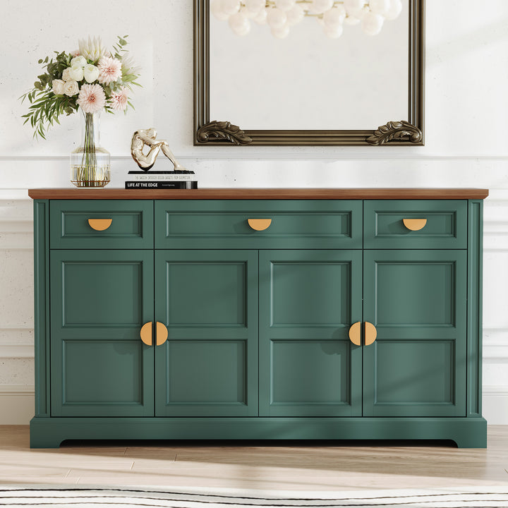 HLR® 59" Modern Large Sideboard Buffet Cabinet with 3 Drawers & 4 Doors – Organize Kitchen Clutter & Maximize Space, Green/White