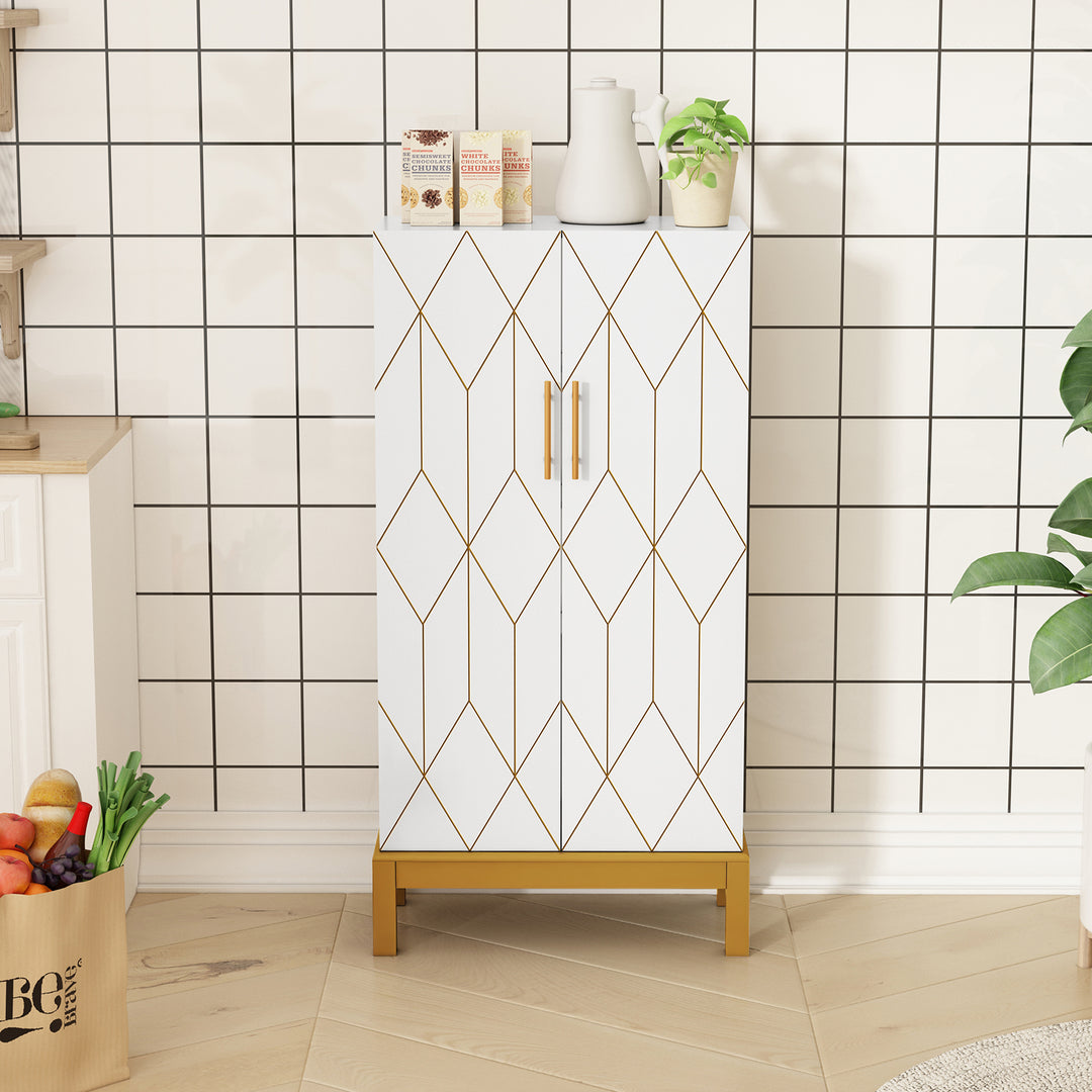 HLR® 45" Kitchen Pantry Cabinet with Gold Trim – Storage Cabinet for Kitchen & Dining Room