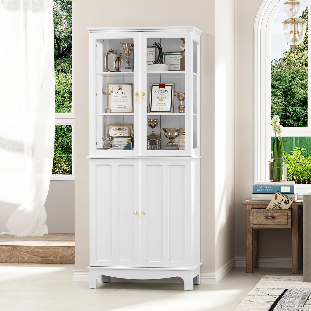 HLR® 72" Classical Freestanding Pantry Sideboard with Glass Doors – Adjustable Shelves Tall Storage Cabinet for Kitchen, Dining & Living Room